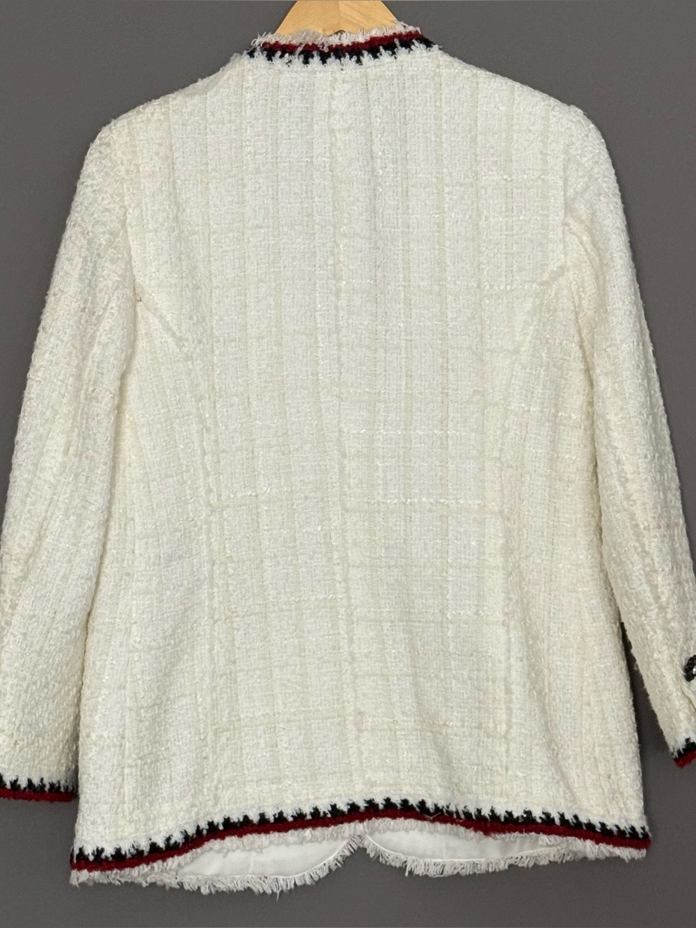 Zara Woman Tweed Bouclé Blazer Women M White Red Black Jeweled Preppy - Picture 3 of 10